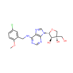 COc1ccc(Cl)cc1CNc1ncnc2c1ncn2[C@@H]1OC[C@@](O)(CO)[C@H]1O ZINC000299839761