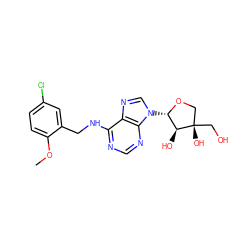 COc1ccc(Cl)cc1CNc1ncnc2c1ncn2[C@@H]1OC[C@](O)(CO)[C@H]1O ZINC000299839760