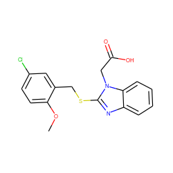 COc1ccc(Cl)cc1CSc1nc2ccccc2n1CC(=O)O ZINC000084654047