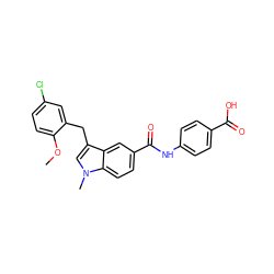 COc1ccc(Cl)cc1Cc1cn(C)c2ccc(C(=O)Nc3ccc(C(=O)O)cc3)cc12 ZINC000299860114