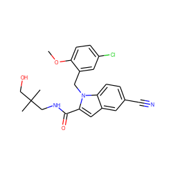 COc1ccc(Cl)cc1Cn1c(C(=O)NCC(C)(C)CO)cc2cc(C#N)ccc21 ZINC000071317797