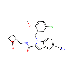 COc1ccc(Cl)cc1Cn1c(C(=O)NCC2(CO)CCC2)cc2cc(C#N)ccc21 ZINC000071316297