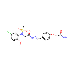 COc1ccc(Cl)cc1N(CC(=O)N/N=C/c1ccc(OCC(N)=O)cc1)S(C)(=O)=O ZINC000002176201