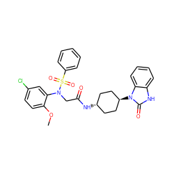 COc1ccc(Cl)cc1N(CC(=O)N[C@H]1CC[C@H](n2c(=O)[nH]c3ccccc32)CC1)S(=O)(=O)c1ccccc1 ZINC000299847573