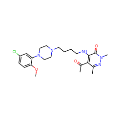 COc1ccc(Cl)cc1N1CCN(CCCCNc2c(C(C)=O)c(C)nn(C)c2=O)CC1 ZINC000013863393