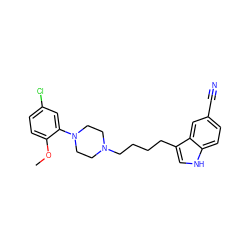 COc1ccc(Cl)cc1N1CCN(CCCCc2c[nH]c3ccc(C#N)cc23)CC1 ZINC000013582524