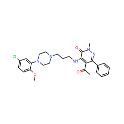 COc1ccc(Cl)cc1N1CCN(CCCNc2c(C(C)=O)c(-c3ccccc3)nn(C)c2=O)CC1 ZINC000013863386