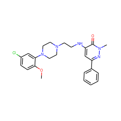 COc1ccc(Cl)cc1N1CCN(CCNc2cc(-c3ccccc3)nn(C)c2=O)CC1 ZINC000013863384