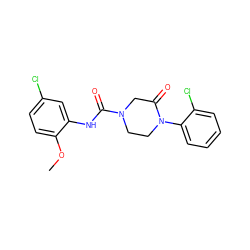 COc1ccc(Cl)cc1NC(=O)N1CCN(c2ccccc2Cl)C(=O)C1 ZINC000169348416