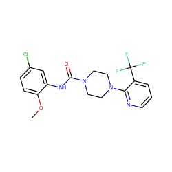 COc1ccc(Cl)cc1NC(=O)N1CCN(c2ncccc2C(F)(F)F)CC1 ZINC000019924667