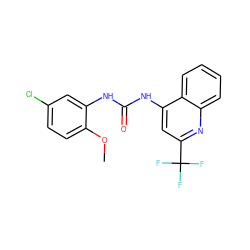 COc1ccc(Cl)cc1NC(=O)Nc1cc(C(F)(F)F)nc2ccccc12 ZINC000064446844