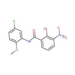 COc1ccc(Cl)cc1NC(=O)c1cccc([N+](=O)[O-])c1O ZINC000001724115