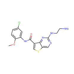 COc1ccc(Cl)cc1NC(=O)c1csc2cnc(NCCN)nc12 ZINC000113652729