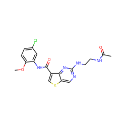 COc1ccc(Cl)cc1NC(=O)c1csc2cnc(NCCNC(C)=O)nc12 ZINC000113651276