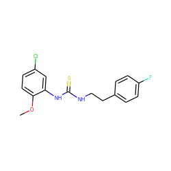 COc1ccc(Cl)cc1NC(=S)NCCc1ccc(F)cc1 ZINC000013815748