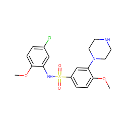 COc1ccc(Cl)cc1NS(=O)(=O)c1ccc(OC)c(N2CCNCC2)c1 ZINC000027653115