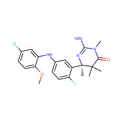 COc1ccc(Cl)cc1Nc1ccc(F)c([C@@]2(C)N=C(N)N(C)C(=O)C2(C)C)c1 ZINC000114109827