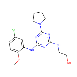 COc1ccc(Cl)cc1Nc1nc(NCCO)nc(N2CCCC2)n1 ZINC000004400045