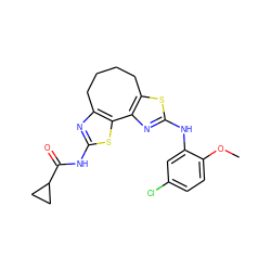 COc1ccc(Cl)cc1Nc1nc2c(s1)CCCCc1nc(NC(=O)C3CC3)sc1-2 ZINC000209983882