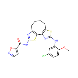 COc1ccc(Cl)cc1Nc1nc2c(s1)CCCCc1nc(NC(=O)c3ccno3)sc1-2 ZINC000209983663