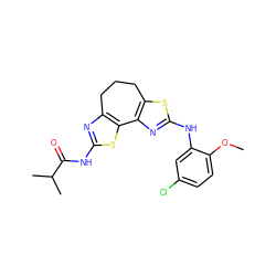 COc1ccc(Cl)cc1Nc1nc2c(s1)CCCc1nc(NC(=O)C(C)C)sc1-2 ZINC000299829170