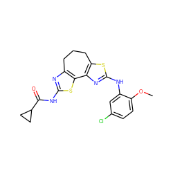 COc1ccc(Cl)cc1Nc1nc2c(s1)CCCc1nc(NC(=O)C3CC3)sc1-2 ZINC000299824208