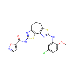 COc1ccc(Cl)cc1Nc1nc2c(s1)CCCc1nc(NC(=O)c3ccno3)sc1-2 ZINC000299830550