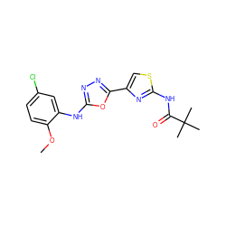 COc1ccc(Cl)cc1Nc1nnc(-c2csc(NC(=O)C(C)(C)C)n2)o1 ZINC000299837717