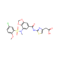 COc1ccc(Cl)cc1S(=O)(=O)N(C)c1cc(C(=O)Nc2nc(CC(=O)O)cs2)cc2c1OCO2 ZINC000299856556