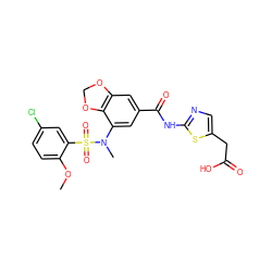 COc1ccc(Cl)cc1S(=O)(=O)N(C)c1cc(C(=O)Nc2ncc(CC(=O)O)s2)cc2c1OCO2 ZINC000299858803