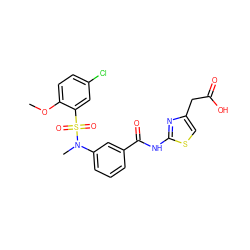 COc1ccc(Cl)cc1S(=O)(=O)N(C)c1cccc(C(=O)Nc2nc(CC(=O)O)cs2)c1 ZINC000299859961