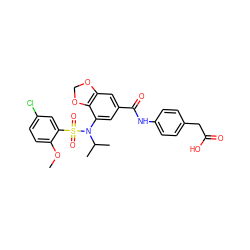 COc1ccc(Cl)cc1S(=O)(=O)N(c1cc(C(=O)Nc2ccc(CC(=O)O)cc2)cc2c1OCO2)C(C)C ZINC000299857324