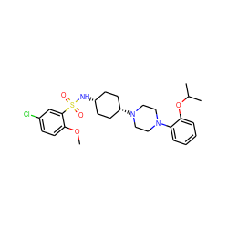 COc1ccc(Cl)cc1S(=O)(=O)N[C@H]1CC[C@@H](N2CCN(c3ccccc3OC(C)C)CC2)CC1 ZINC000101093636