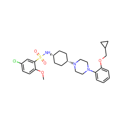 COc1ccc(Cl)cc1S(=O)(=O)N[C@H]1CC[C@@H](N2CCN(c3ccccc3OCC3CC3)CC2)CC1 ZINC000253654990