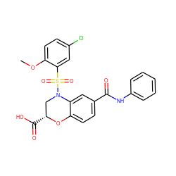 COc1ccc(Cl)cc1S(=O)(=O)N1C[C@@H](C(=O)O)Oc2ccc(C(=O)Nc3ccccc3)cc21 ZINC000114520328