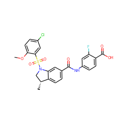 COc1ccc(Cl)cc1S(=O)(=O)N1C[C@@H](C)c2ccc(C(=O)Nc3ccc(C(=O)O)c(F)c3)cc21 ZINC000034948762