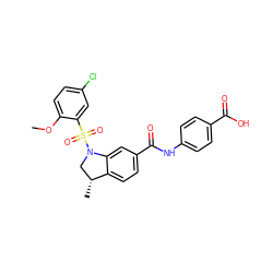 COc1ccc(Cl)cc1S(=O)(=O)N1C[C@@H](C)c2ccc(C(=O)Nc3ccc(C(=O)O)cc3)cc21 ZINC000034948766