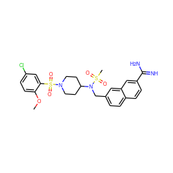 COc1ccc(Cl)cc1S(=O)(=O)N1CCC(N(Cc2ccc3ccc(C(=N)N)cc3c2)S(C)(=O)=O)CC1 ZINC000028714204