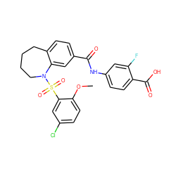 COc1ccc(Cl)cc1S(=O)(=O)N1CCCCc2ccc(C(=O)Nc3ccc(C(=O)O)c(F)c3)cc21 ZINC000059716519