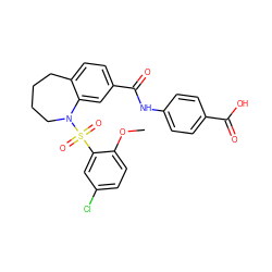 COc1ccc(Cl)cc1S(=O)(=O)N1CCCCc2ccc(C(=O)Nc3ccc(C(=O)O)cc3)cc21 ZINC000034948940