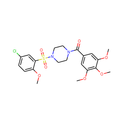 COc1ccc(Cl)cc1S(=O)(=O)N1CCN(C(=O)c2cc(OC)c(OC)c(OC)c2)CC1 ZINC000002939847