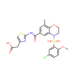 COc1ccc(Cl)cc1S(=O)(=O)N1CCOc2c(C)cc(C(=O)Nc3nc(CC(=O)O)cs3)cc21 ZINC000114516188