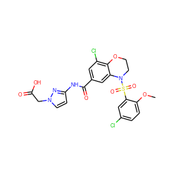 COc1ccc(Cl)cc1S(=O)(=O)N1CCOc2c(Cl)cc(C(=O)Nc3ccn(CC(=O)O)n3)cc21 ZINC000299857975