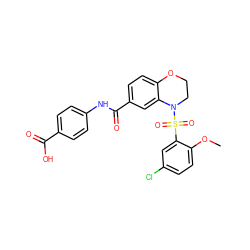 COc1ccc(Cl)cc1S(=O)(=O)N1CCOc2ccc(C(=O)Nc3ccc(C(=O)O)cc3)cc21 ZINC000114516440