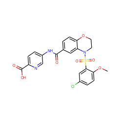 COc1ccc(Cl)cc1S(=O)(=O)N1CCOc2ccc(C(=O)Nc3ccc(C(=O)O)nc3)cc21 ZINC000114514537