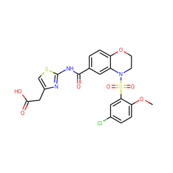 COc1ccc(Cl)cc1S(=O)(=O)N1CCOc2ccc(C(=O)Nc3nc(CC(=O)O)cs3)cc21 ZINC000114520974