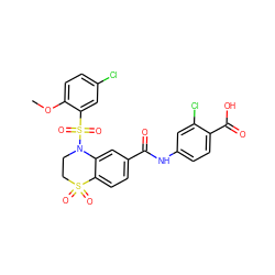 COc1ccc(Cl)cc1S(=O)(=O)N1CCS(=O)(=O)c2ccc(C(=O)Nc3ccc(C(=O)O)c(Cl)c3)cc21 ZINC000114518862