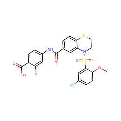 COc1ccc(Cl)cc1S(=O)(=O)N1CCSc2ccc(C(=O)Nc3ccc(C(=O)O)c(F)c3)cc21 ZINC000114520210