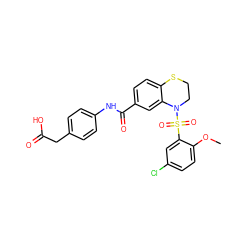 COc1ccc(Cl)cc1S(=O)(=O)N1CCSc2ccc(C(=O)Nc3ccc(CC(=O)O)cc3)cc21 ZINC000114514401