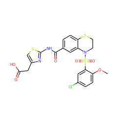 COc1ccc(Cl)cc1S(=O)(=O)N1CCSc2ccc(C(=O)Nc3nc(CC(=O)O)cs3)cc21 ZINC000114515577